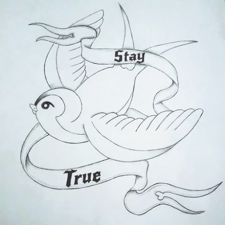 Drawing of a sparrow with a